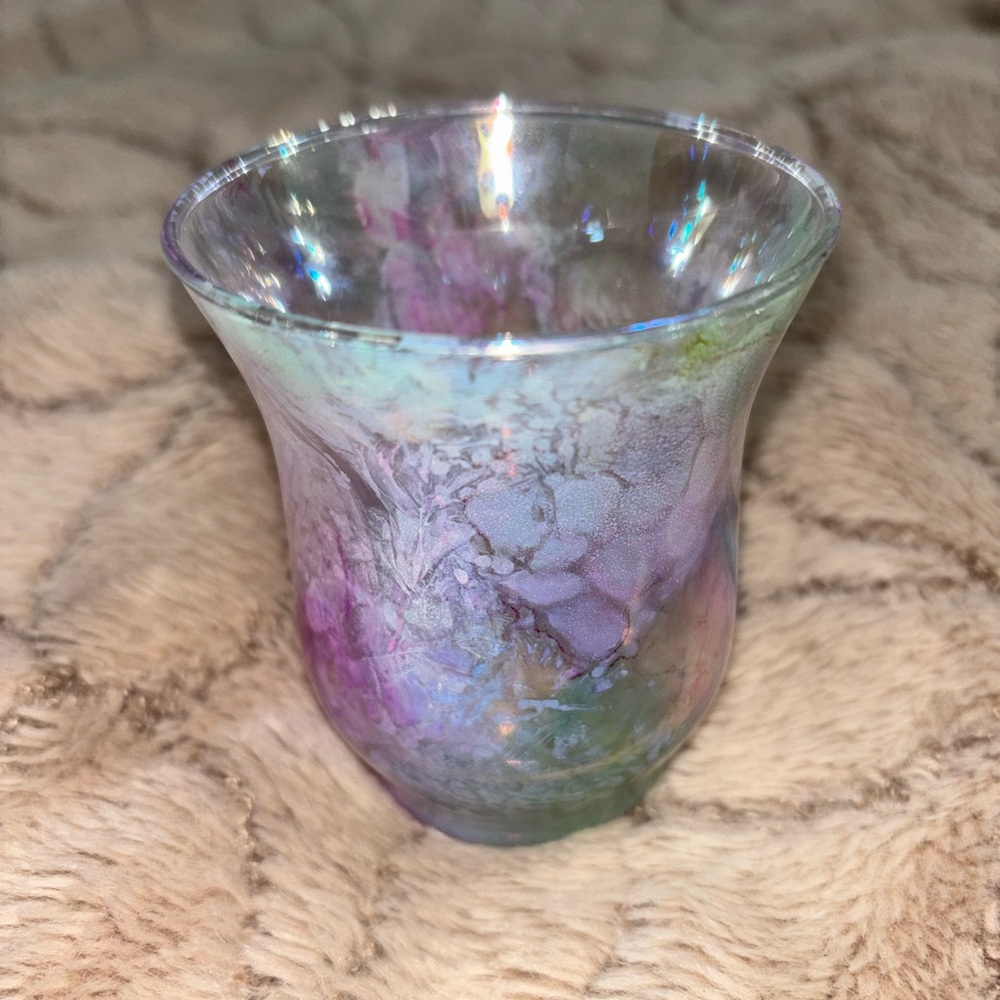 Alcohol ink decorative glass vase (handmade) led candle glow up